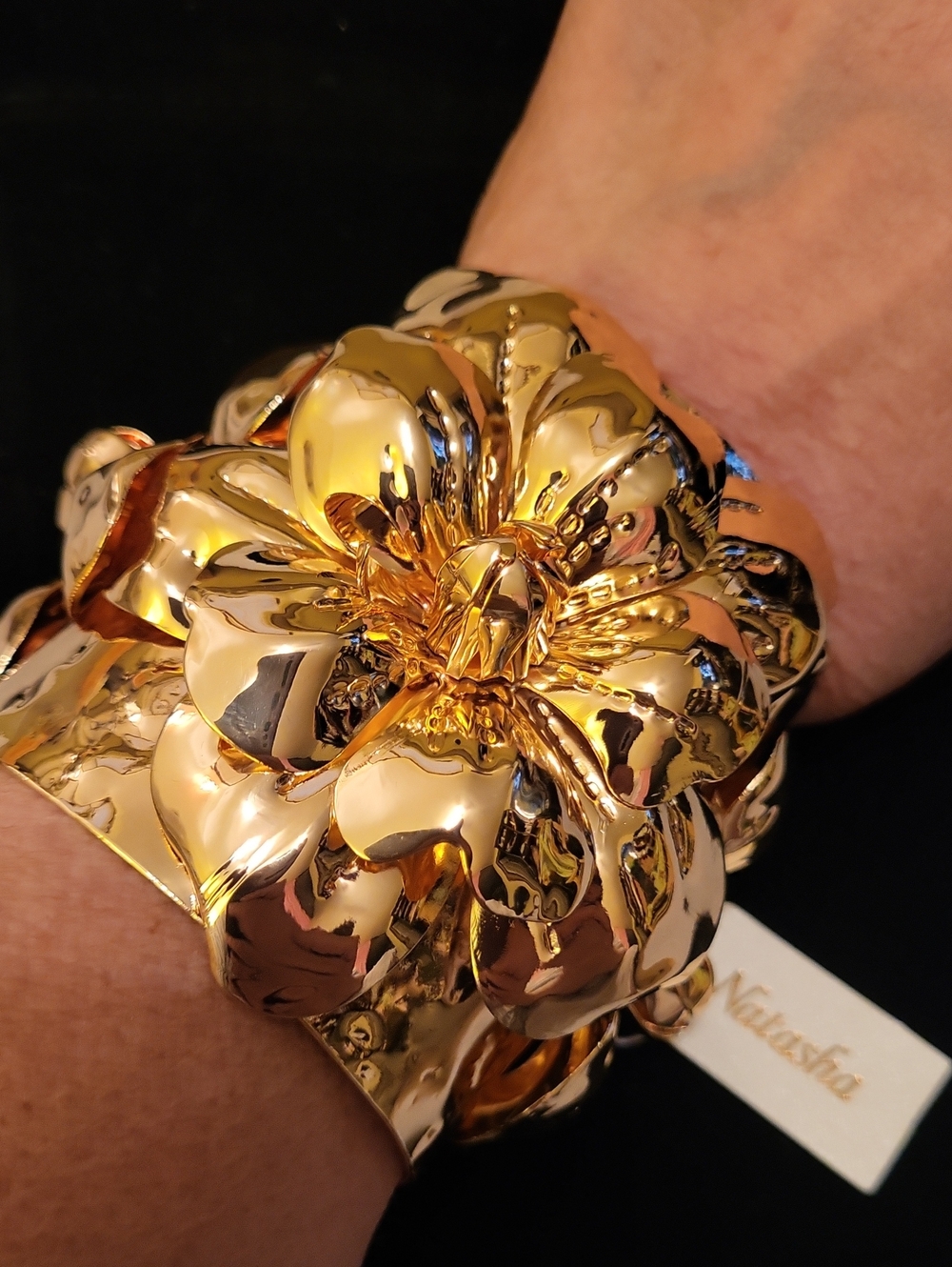 Natasha Golden Floral Statement Cuff Bracelet Ta